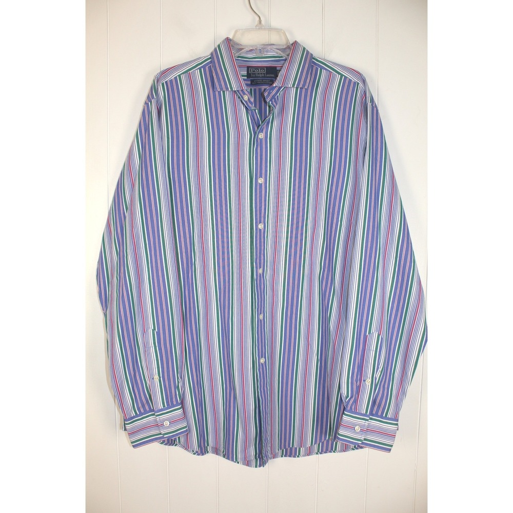Polo Ralph‎ Lauren Blue Striped Shirt Estate Sport Long Sleeve Cotton SZ XL